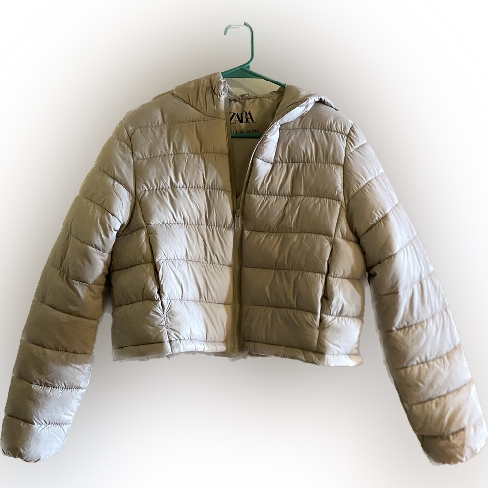Zara Kids Size 13-14 Cropped Gray/Beige Puffer